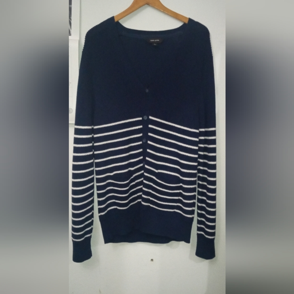 Adam Levine Collection Navy 💙🤍White Striped Cardigan